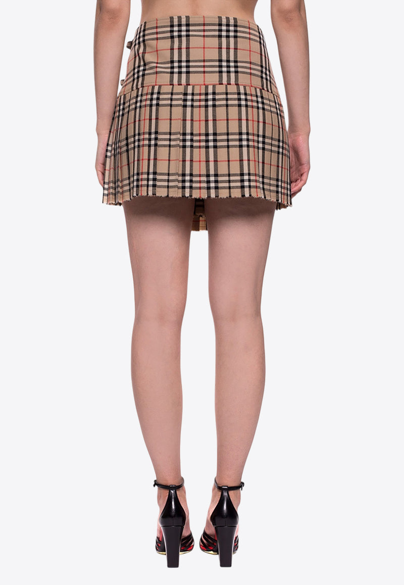 Burberry Pleated Check Wool Mini Skirt Beige 8025832 A7028-ARCHIVE BEIGE IP CHK