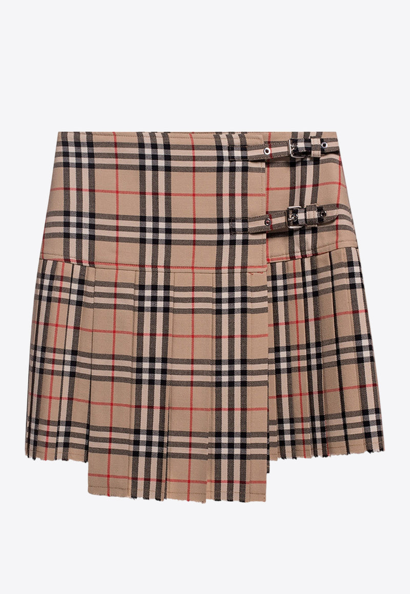 Burberry Pleated Check Wool Mini Skirt Beige 8025832 A7028-ARCHIVE BEIGE IP CHK