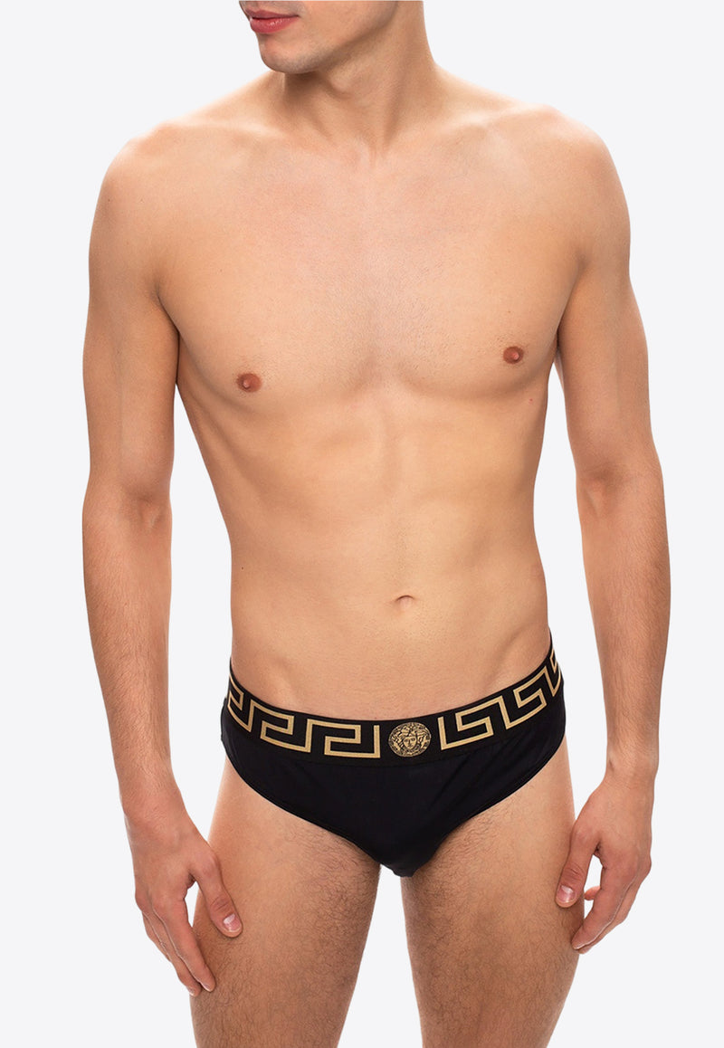 Versace Greca Border Swim Briefs ABU01025 A232185-A80G Black