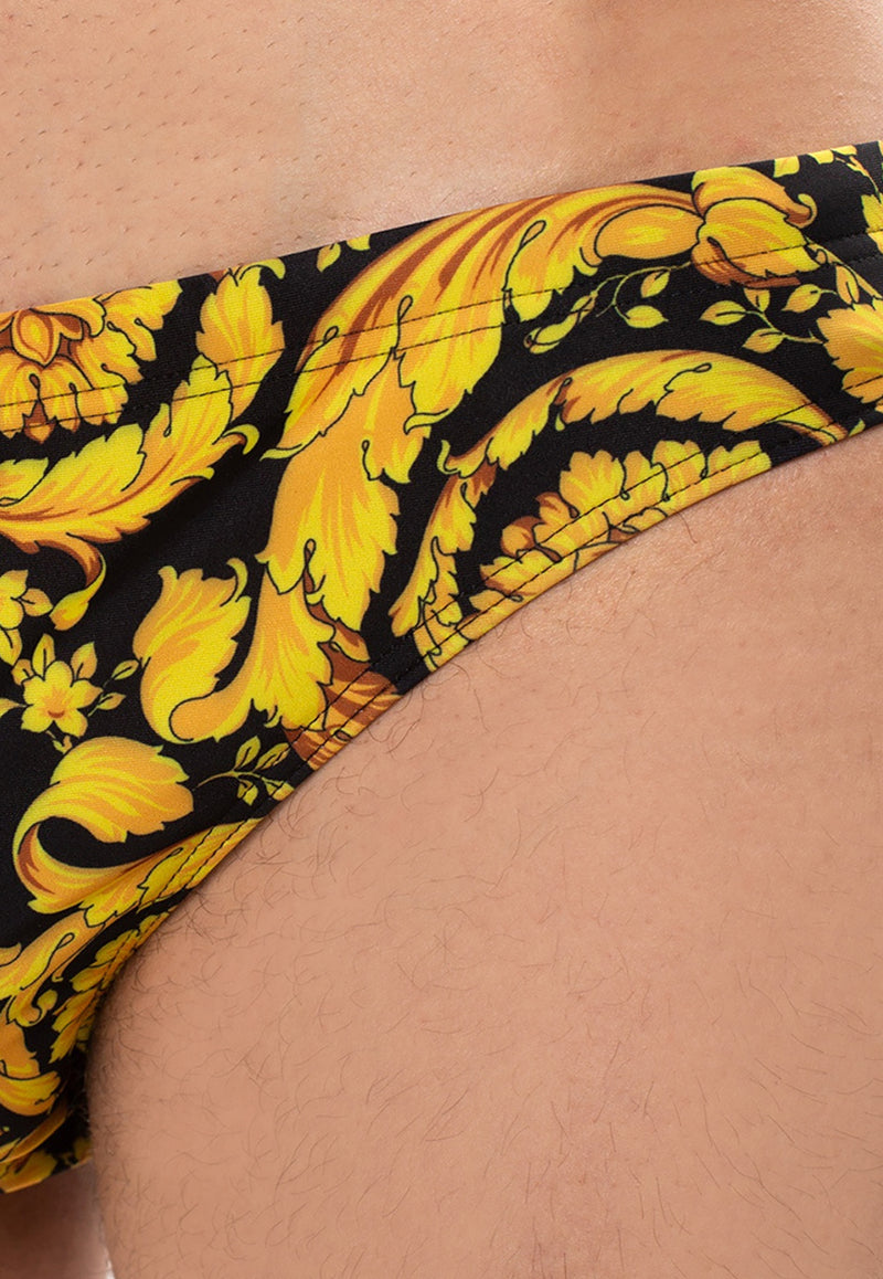 Versace Barocco Print Swimming Briefs Yellow ABU05019 A233122-A7900