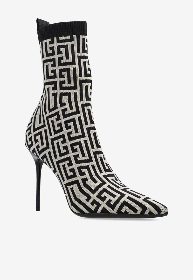 Balmain Skye 95 Monogram  Jacquard Ankle Boots Monochrome AN1TA680 TMGK-GFE