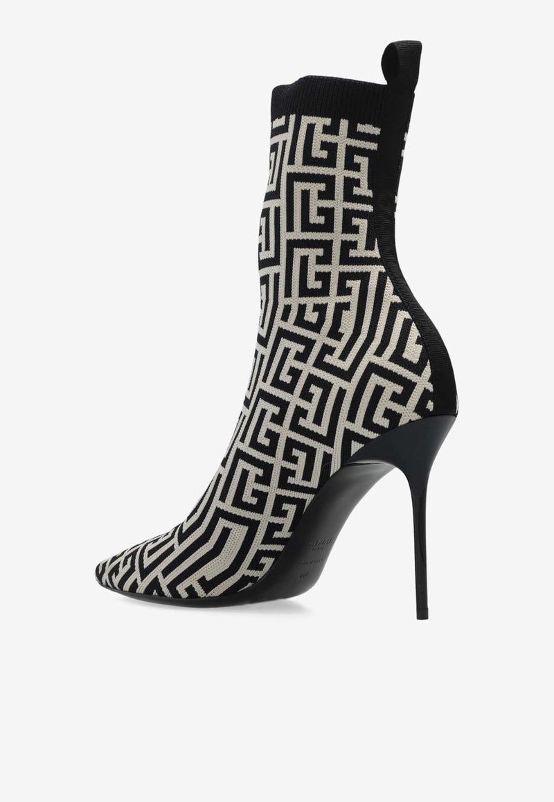 Balmain Skye 95 Monogram  Jacquard Ankle Boots Monochrome AN1TA680 TMGK-GFE