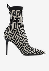 Balmain Skye 95 Monogram  Jacquard Ankle Boots Monochrome AN1TA680 TMGK-GFE