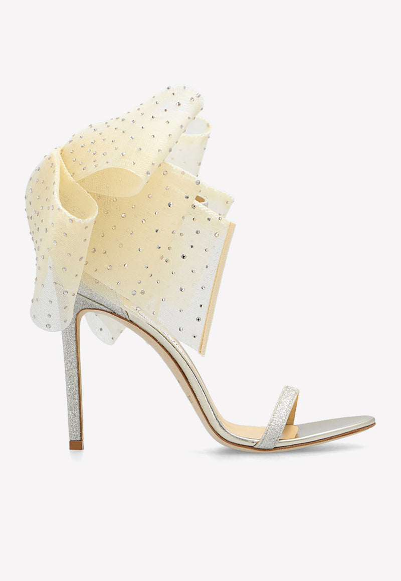 Jimmy Choo Aveline 100 Asymmetric Crystal Bows Sandals AVELINE 100 BKO-PLATINUM ICE IVORY Gold