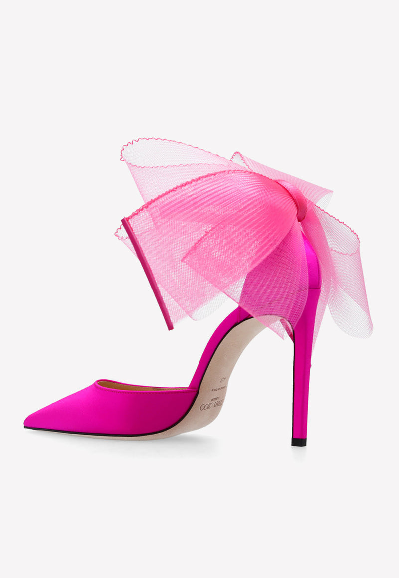 Jimmy Choo Averly 100 Asymmetric Mesh Bows Pumps AVERLY 100 BAV-FUCHSIA FUCHSIA Pink