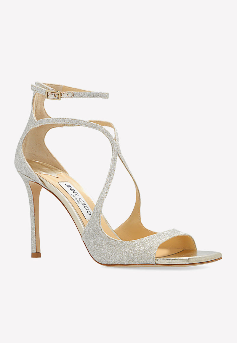 Jimmy Choo Azia 95 Glitter Sandals AZIA 95 DGZ-PLATINUM ICE Gold