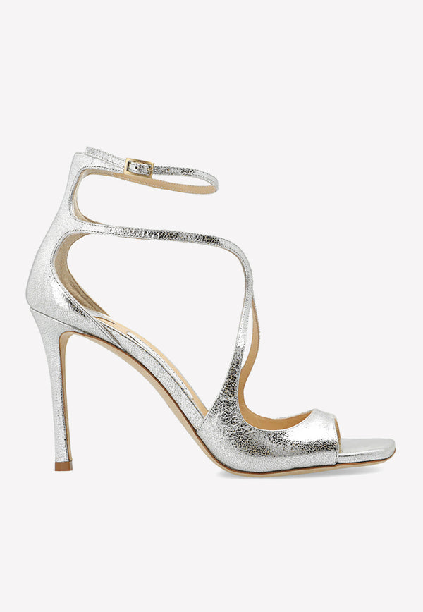 Jimmy Choo Azia 95 Sandals in Glitter Leather AZIA 95 GLE-CHAMPAGNE Silver