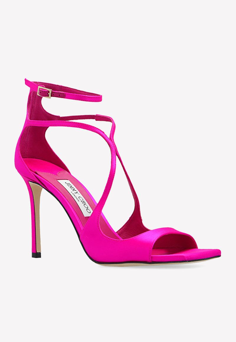 Jimmy Choo Azia 95 Sandals in Satin AZIA 95 SAT-FUCHSIA Pink