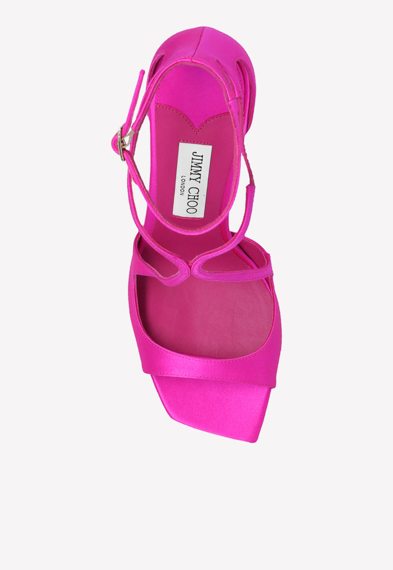 Jimmy Choo Azia 95 Sandals in Satin AZIA 95 SAT-FUCHSIA Pink