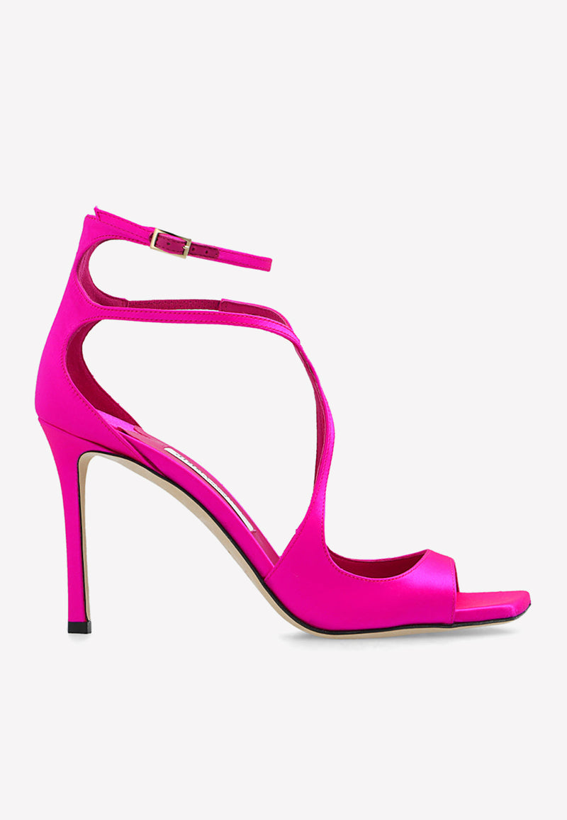 Jimmy Choo Azia 95 Sandals in Satin AZIA 95 SAT-FUCHSIA Pink