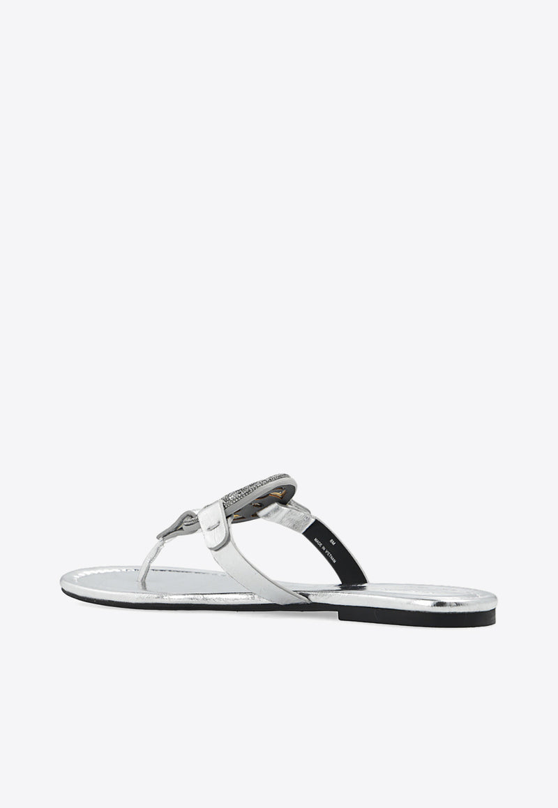 Tory Burch Miller Metallic Leather Thong Sandals Silver 146017 0-040