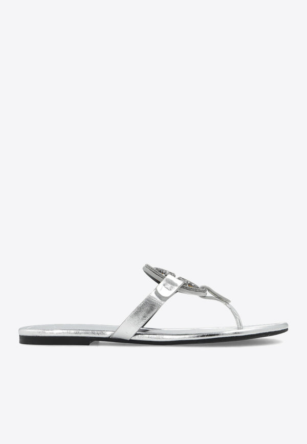 Tory Burch Miller Metallic Leather Thong Sandals Silver 146017 0-040