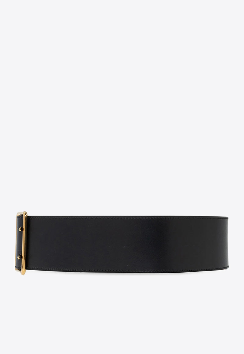 Alexander McQueen Double-Buckle Wide Leather Belt Black 621405 1BR0T-1000