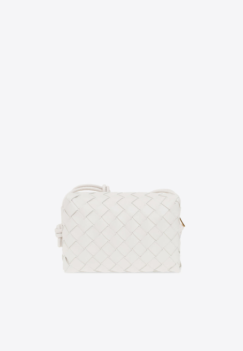 Bottega Veneta Mini Loop Crossbody Bag in Intrecciato Leather White 723547 V1G11-9009