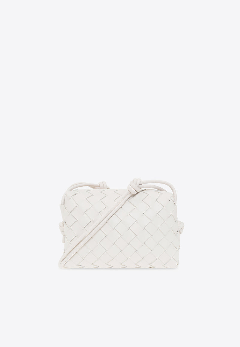 Bottega Veneta Mini Loop Crossbody Bag in Intrecciato Leather White 723547 V1G11-9009