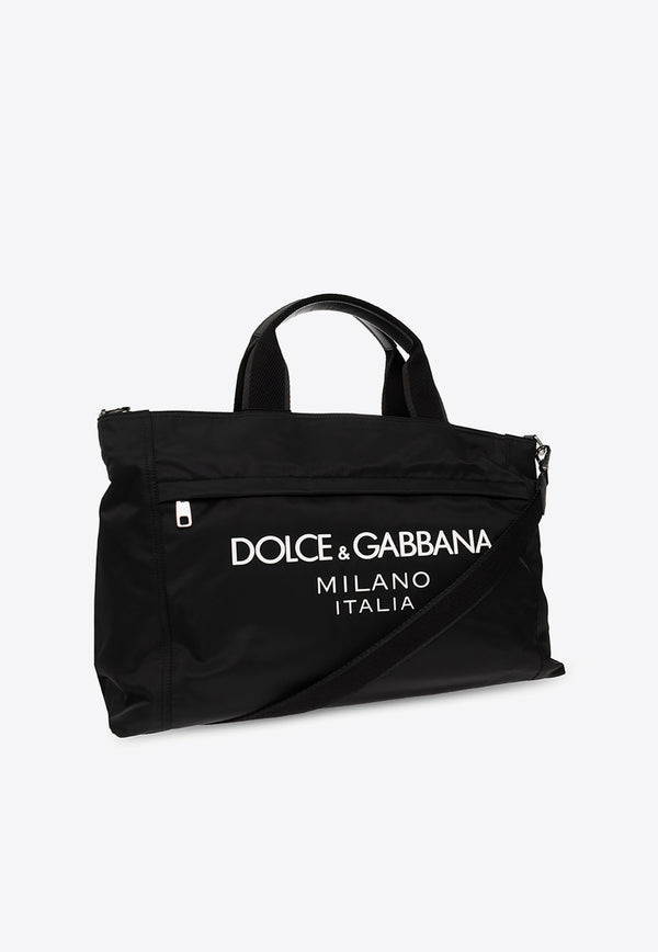 Dolce 
Gabbana Sicilia DNA Rubberized Logo Nylon Holdall Bag Black BM2125 AG182-8B956