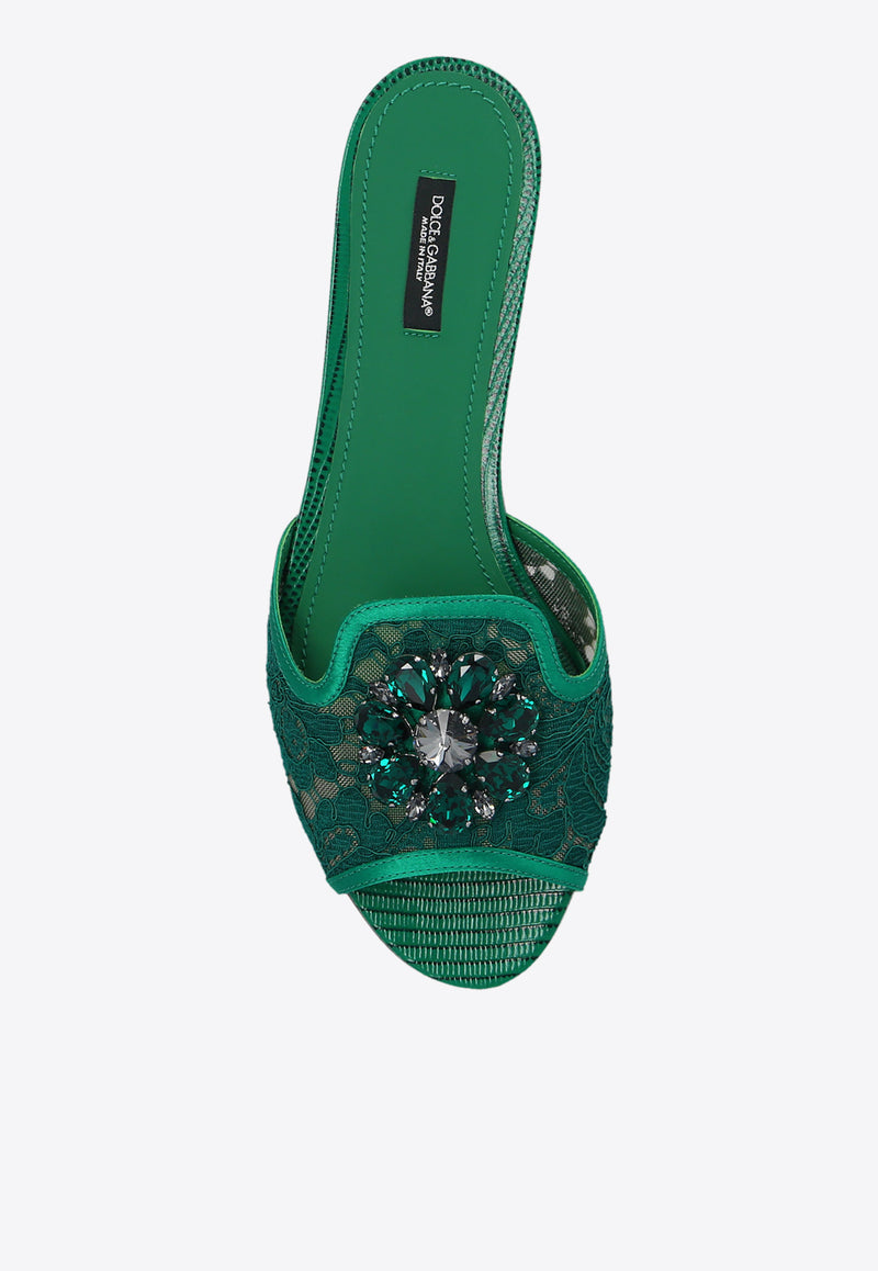 Dolce 
Gabbana Bianca Crystal Lace Flat Sandals Emerald CQ0023 AG667-8M072