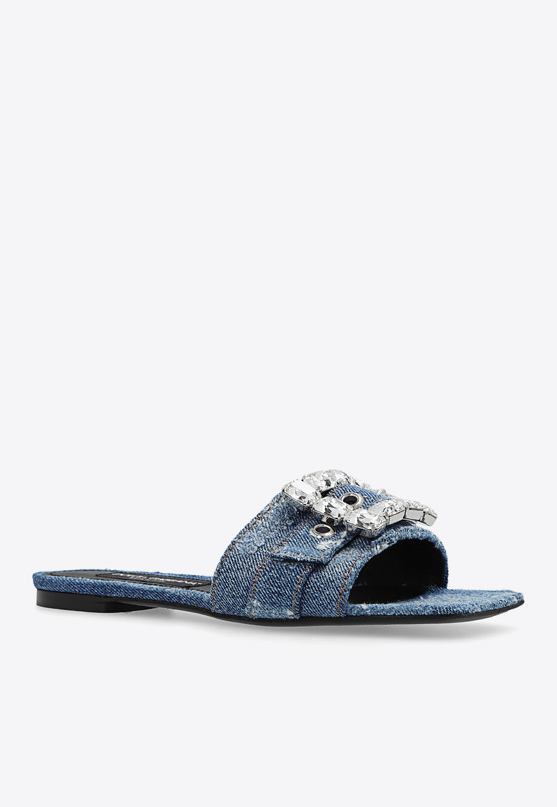 Dolce 
Gabbana Patchwork Denim Flat Sandals with Rhinestone Embellishments Blue CQ0538 AY841-8H618