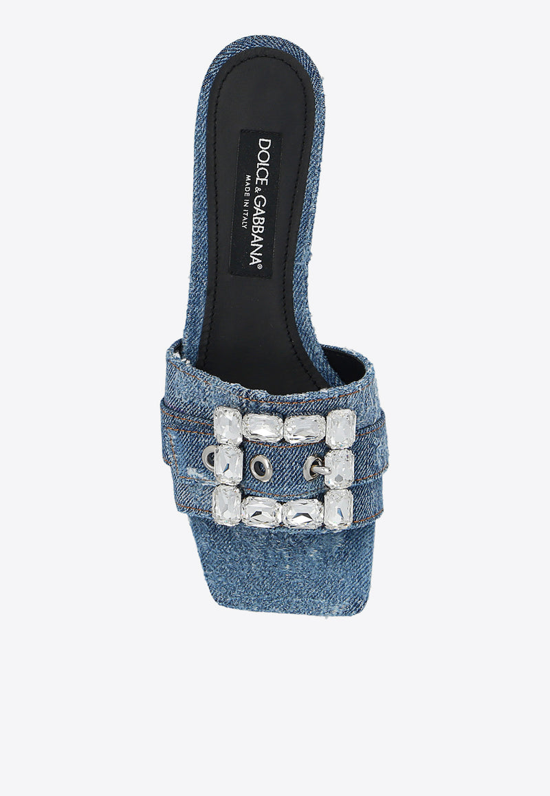 Dolce 
Gabbana Patchwork Denim Flat Sandals with Rhinestone Embellishments Blue CQ0538 AY841-8H618