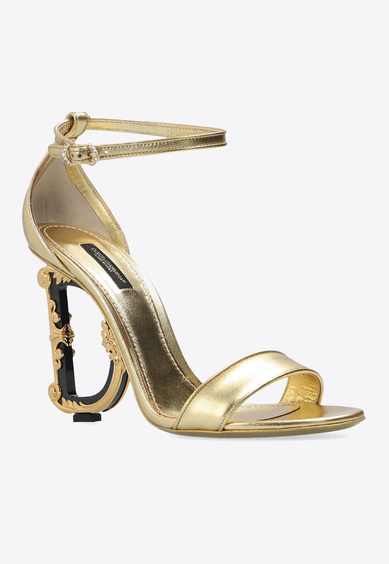 Dolce 
Gabbana Keira 105 Metallic Leather Sandals with DG Baroque Heel Gold CR0739 A1016-89869