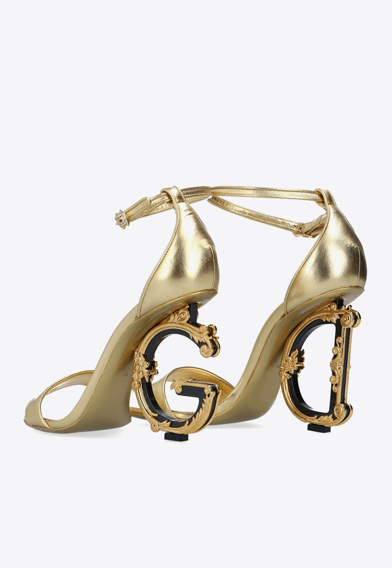 Dolce 
Gabbana Keira 105 Metallic Leather Sandals with DG Baroque Heel Gold CR0739 A1016-89869