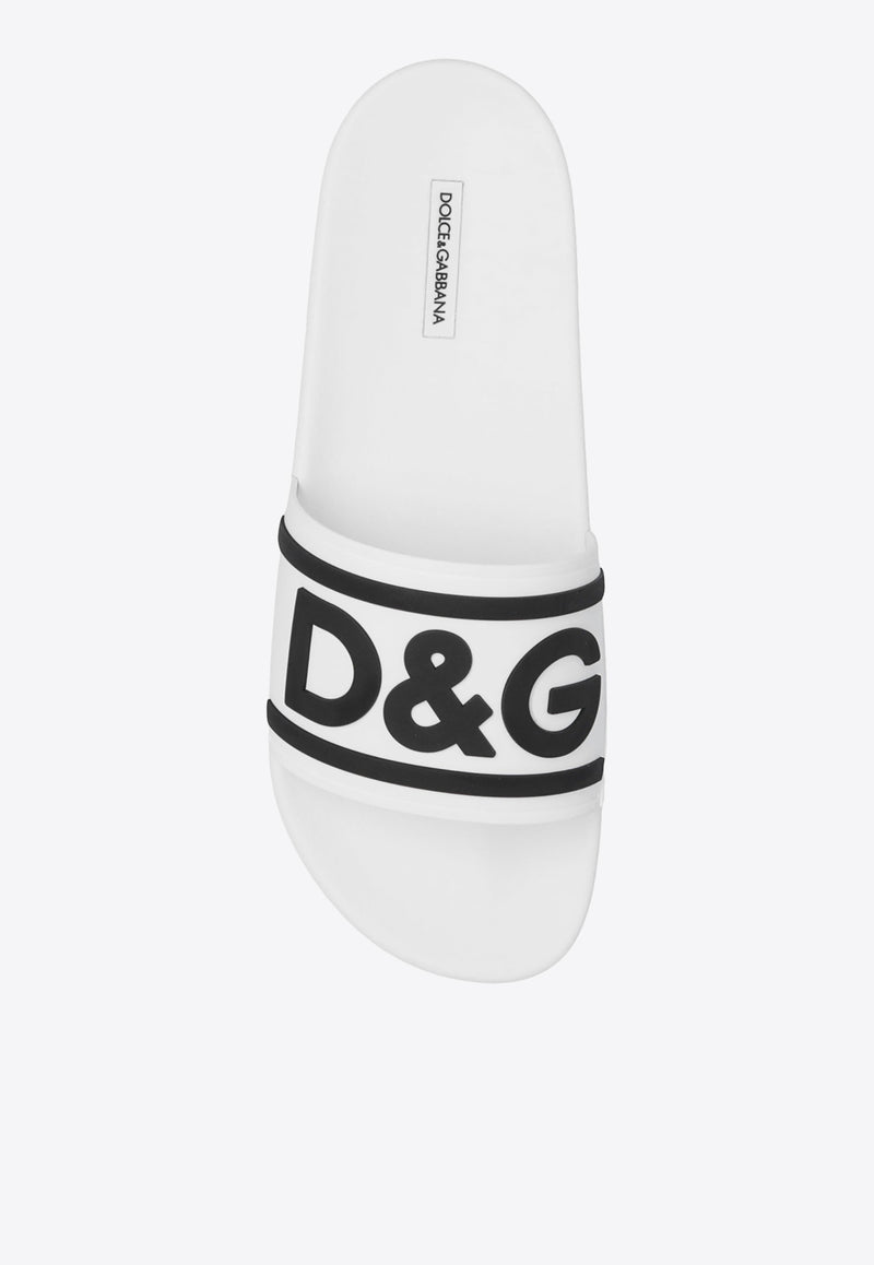 Dolce 
Gabbana DG Logo Rubber Sliders White CS2072 AQ858-89697