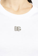 Dolce 
Gabbana Crystal Embellished Logo Crewneck T-Shirt F8T00Z G7B3U-W0800 White