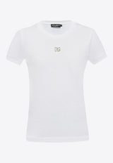 Dolce 
Gabbana Crystal Embellished Logo Crewneck T-Shirt F8T00Z G7B3U-W0800 White