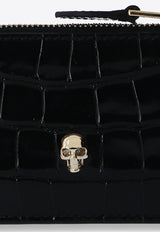 Alexander McQueen Skull Croc-Embossed Leather Zip Cardholder Black 632037 1JMFG-1050