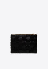 Bottega Veneta Medium Cassette Zip Pouch in Intrecciato Leather Black 652931 VCQC1-8425