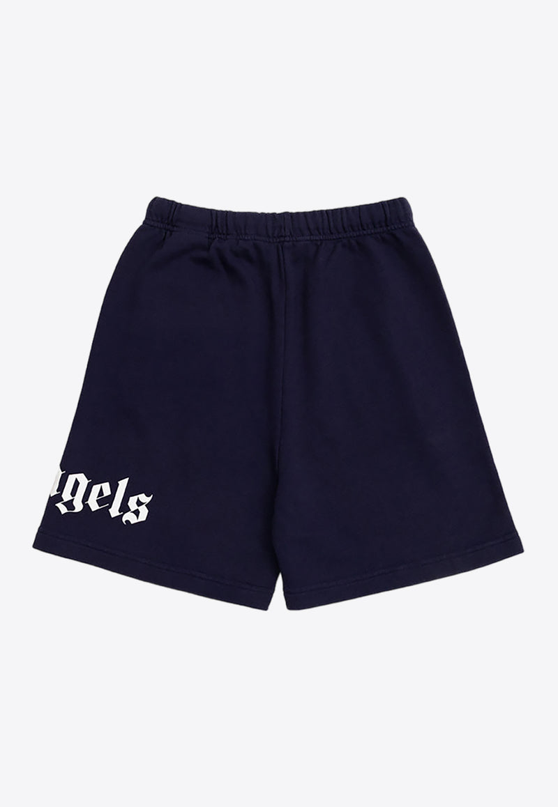 Palm Angels Kids Girls Logo Print Track Shorts Navy PBCI002C99 FLE001-4601