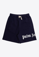 Palm Angels Kids Girls Logo Print Track Shorts Navy PBCI002C99 FLE001-4601