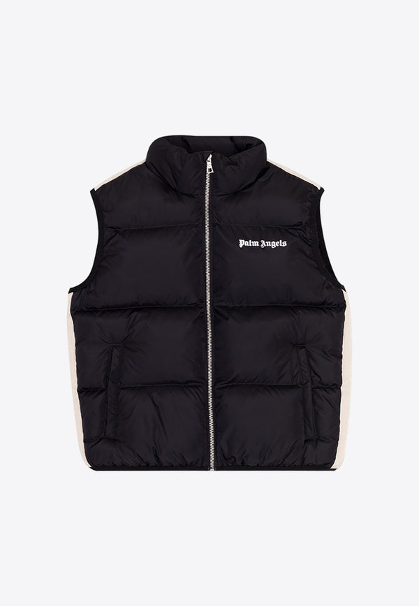 Palm Angels Kids Boys Logo Print Quilted Vest Black PBEA010F22 FAB001-1001