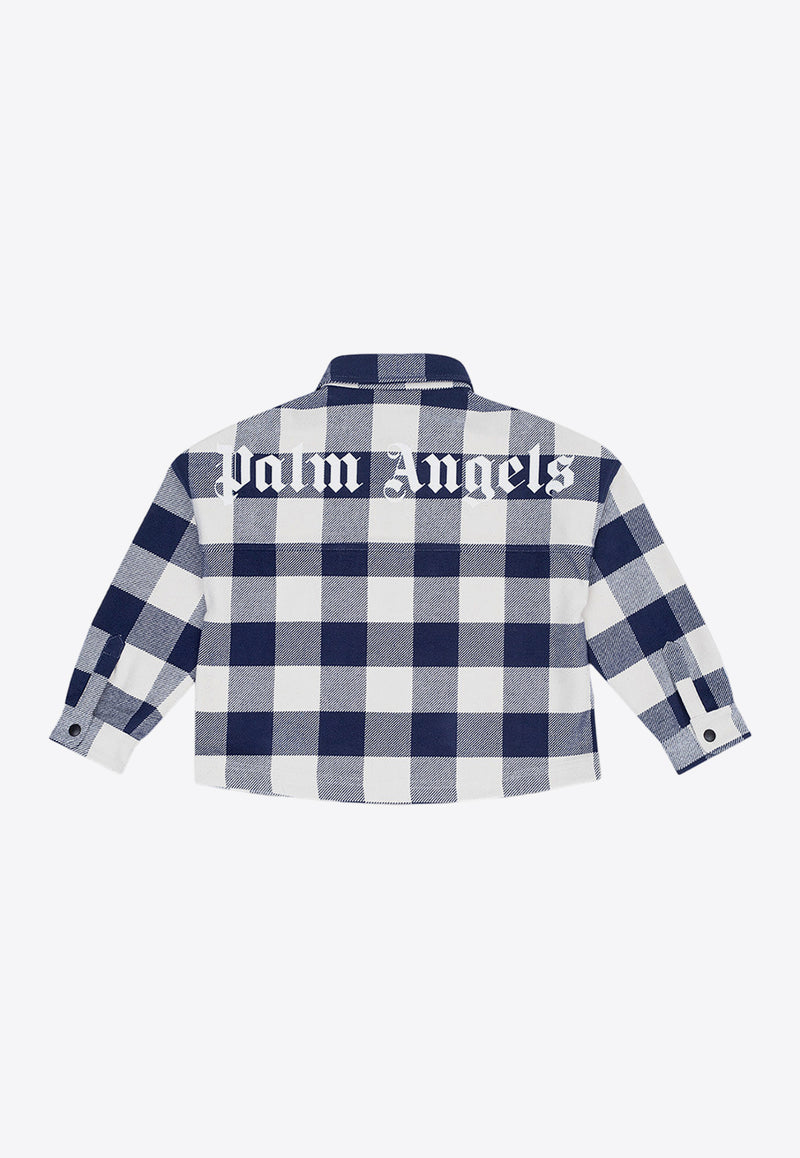 Palm Angels Kids Boys Plaid Check Long-Sleeved Shirt Navy PBES001C99 FAB001-4601