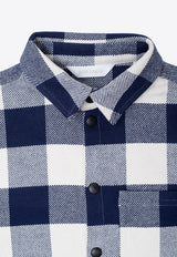 Palm Angels Kids Boys Plaid Check Long-Sleeved Shirt Navy PBES001C99 FAB001-4601