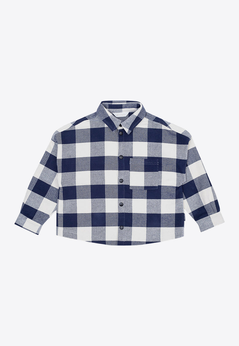 Palm Angels Kids Boys Plaid Check Long-Sleeved Shirt Navy PBES001C99 FAB001-4601