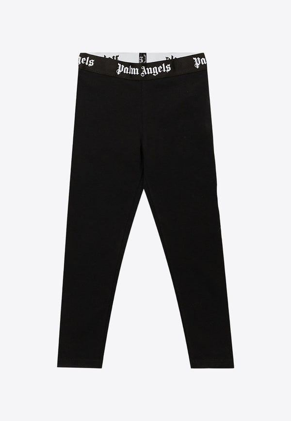 Palm Angels Kids Girls Logo Waistband Leggings Black PGCD004F22 JER001-1010