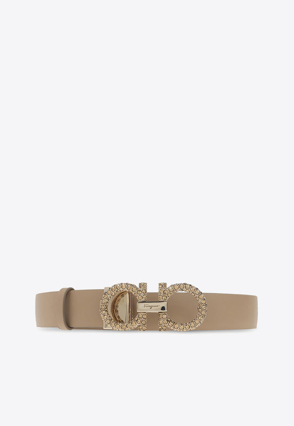 Salvatore Ferragamo Crystal-Embellished Gancini Buckle Belt 23B727 DONNA H 25 750831-CASHEW Beige