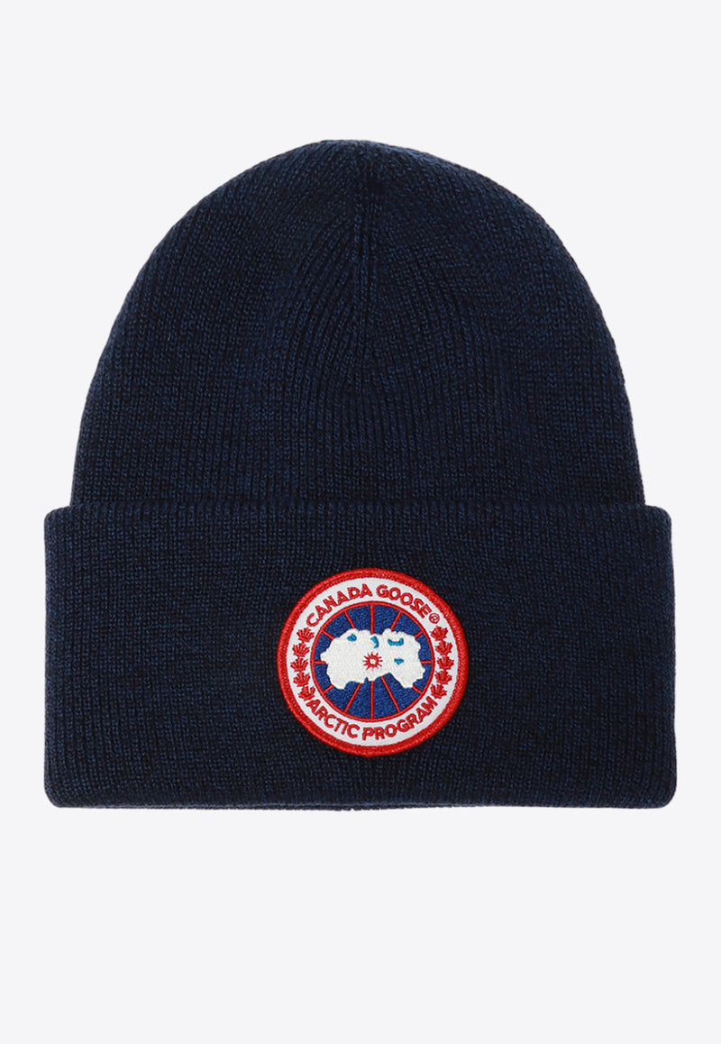 Canada Goose Logo Patch Wool Beanie Navy 6936M 0-NAVY HEATHER