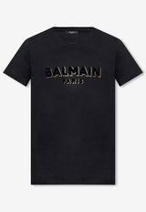 Balmain Velvet-Flocked Logo Crewneck T-shirt Black AH1EG010 BB99-EAD