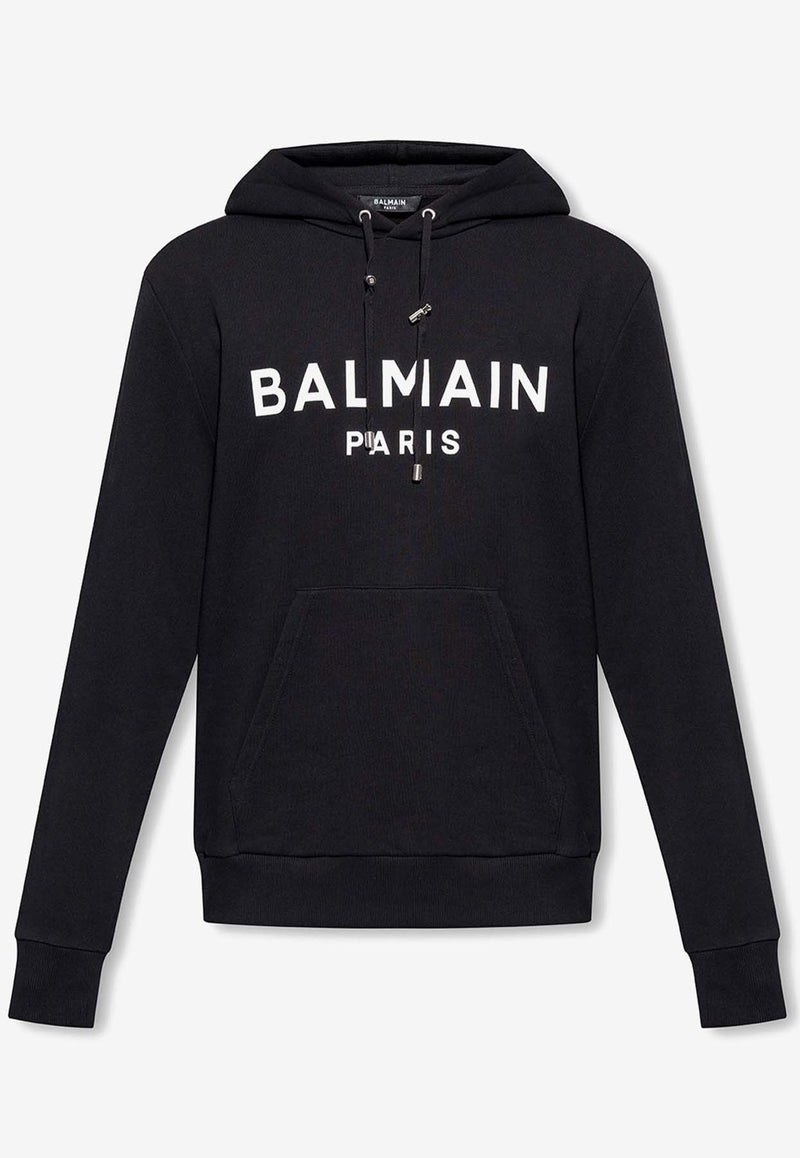 Balmain Logo Print Hooded Sweatshirt Black AH1JR002 BB65-EAB