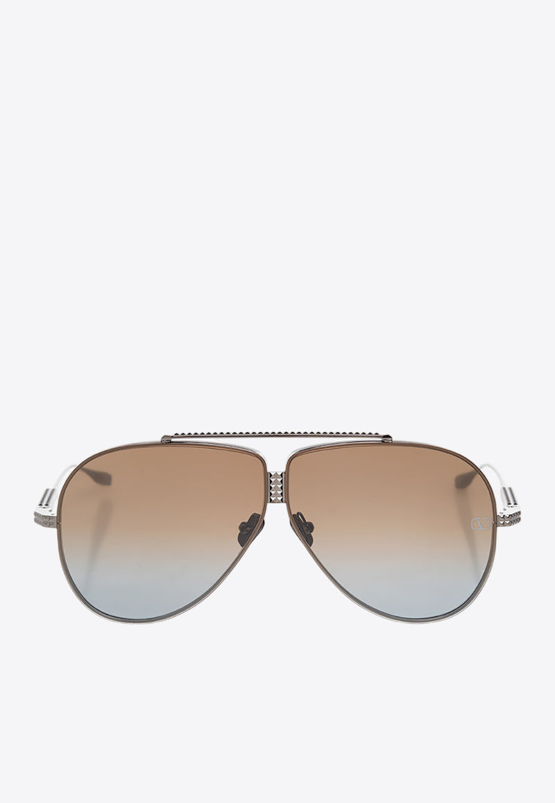 Valentino XVI Studded Aviator Sunglasses Brown VLS-100C-64 0-0