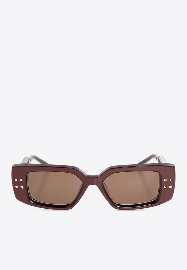 Valentino V Cinque Studded Rectangular Sunglasses Brown VLS-108B-53 0-0