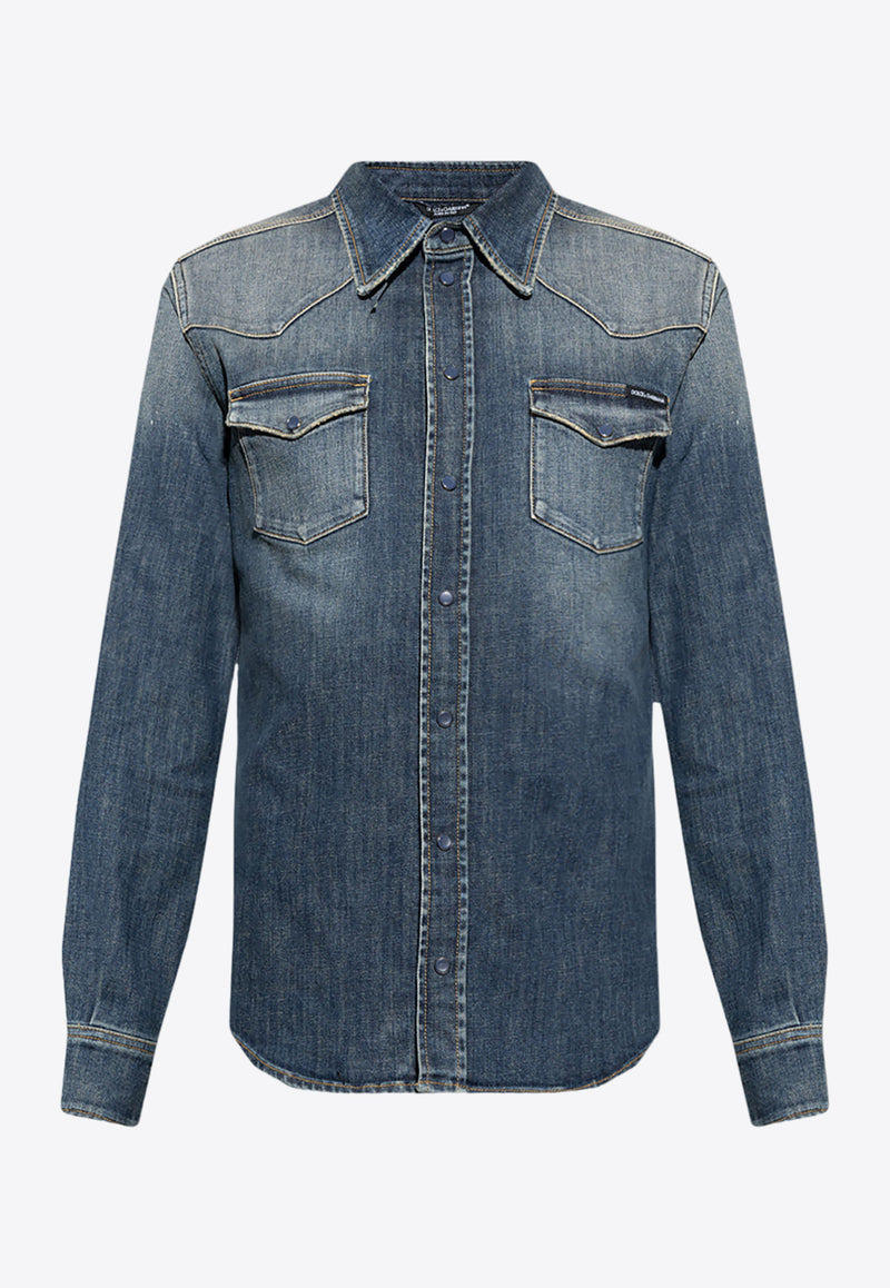 Dolce 
Gabbana Long-Sleeved Denim Shirt G5JC8D G8GW9-S9001 Blue