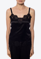 Dolce 
Gabbana Lace-Trimmed Satin Top Black O7A00T FUAD8-N0000