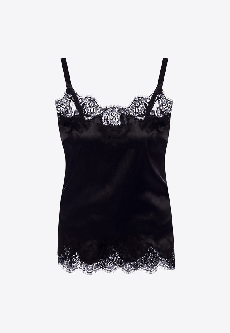 Dolce 
Gabbana Lace-Trimmed Satin Top Black O7A00T FUAD8-N0000