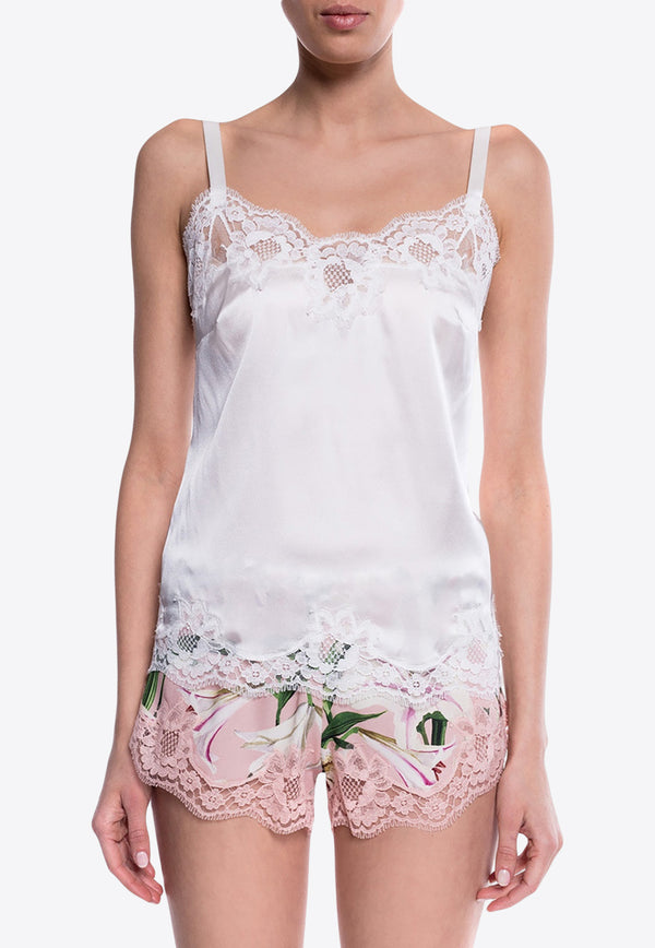 Dolce 
Gabbana Lace-Trimmed Satin Top White O7A00T FUAD8-W0001