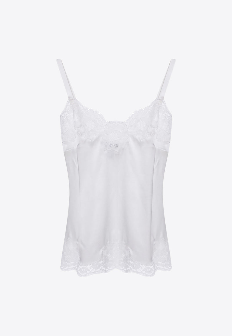 Dolce 
Gabbana Lace-Trimmed Satin Top White O7A00T FUAD8-W0001