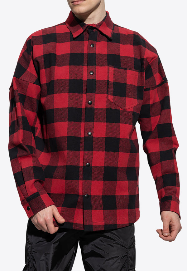 Palm Angels Curve Logo Flannel Check Shirt  Red PMES002C99 FAB001-2501