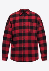 Palm Angels Curve Logo Flannel Check Shirt  Red PMES002C99 FAB001-2501